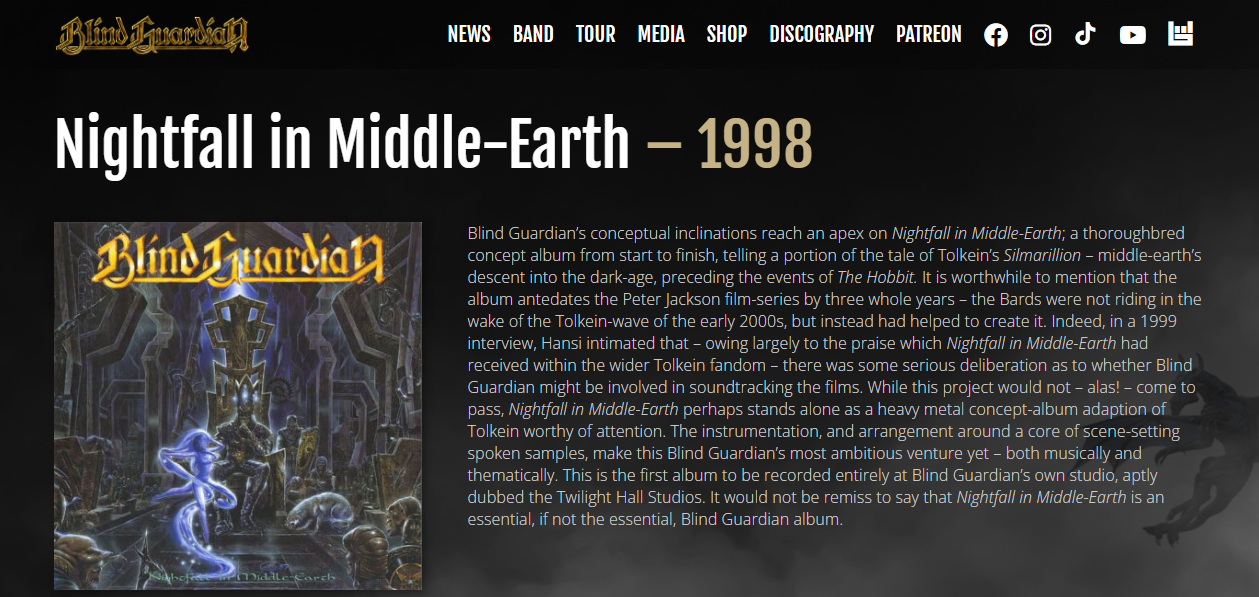 (c) Blind Guardian - Official Website. On NIGHTFALL IN MIDDLE-EARTH.